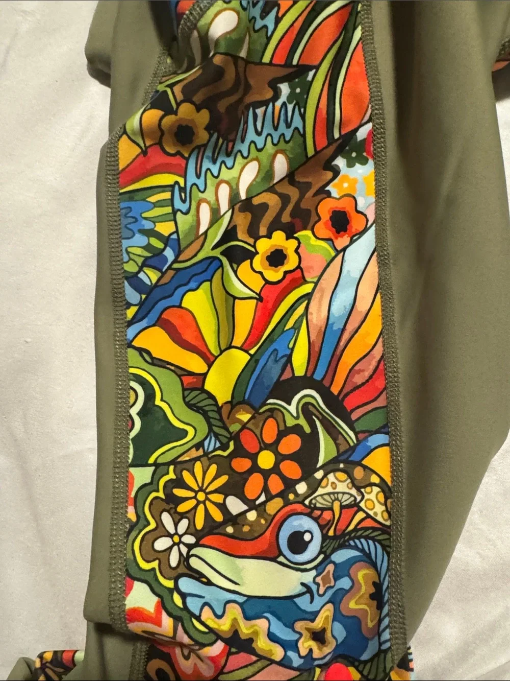 Fishe Olive Green Leggings with Colorful Side Panels - Picture 4 of 5